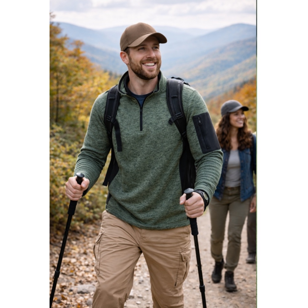 Ascend Men’s Green Micro-Knit Zip Front Performance Pullover Sweater